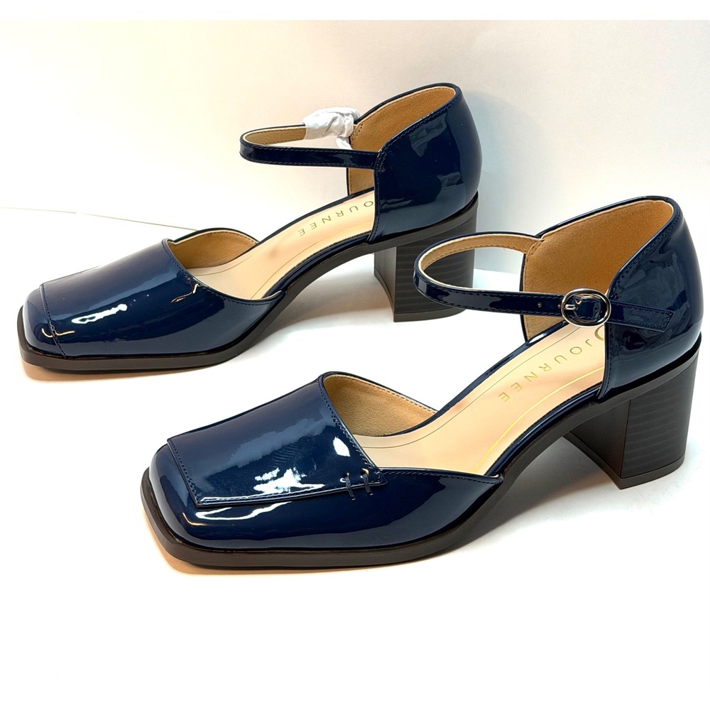 Journee Collection Women Evangeline Block Heel Square Toe Pumps Navy sir 7M NWT - Picture 5 of 11